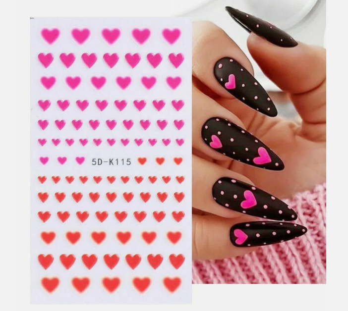 4 Sheets 5D Nail Sticker Engraved Heart Star Slider Embossed Manicure DIY NS17