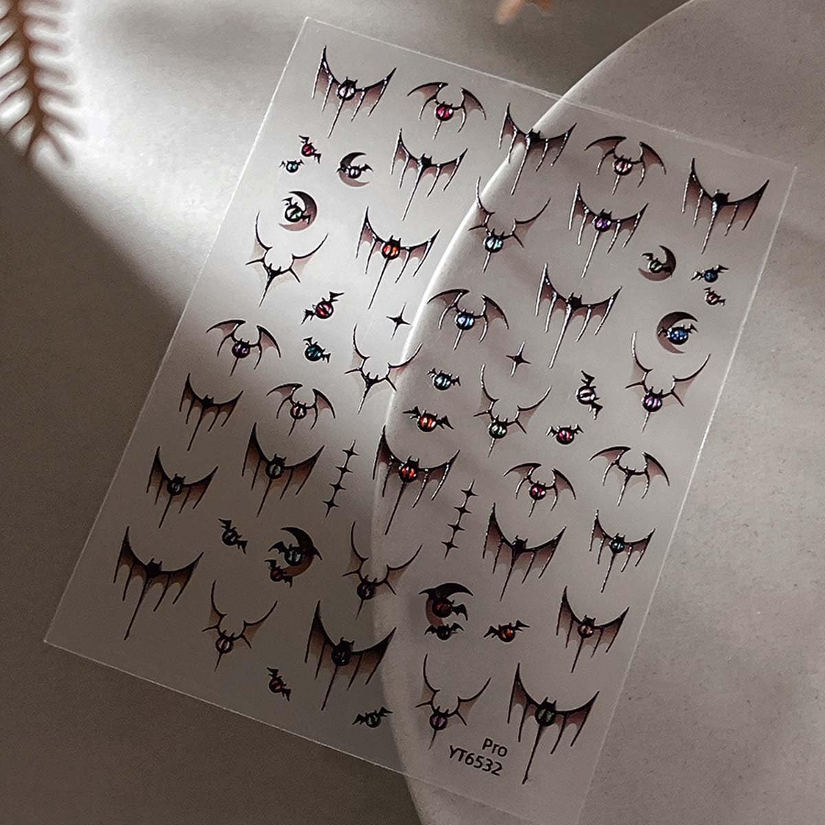 1 Sheet Halloween Nail Stickers 5D Bat Nail Decals Embossed Self-Adhesive Nai…