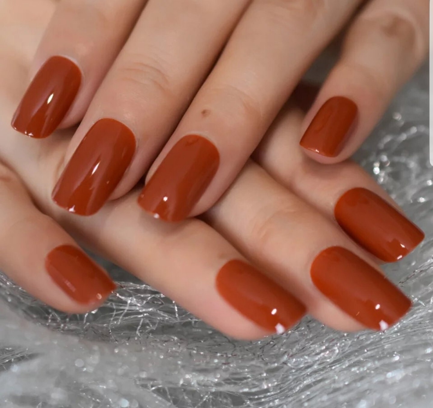 24 Autumn Glaze Burnt umber Medium Square press on Nails Glue on glaze orange