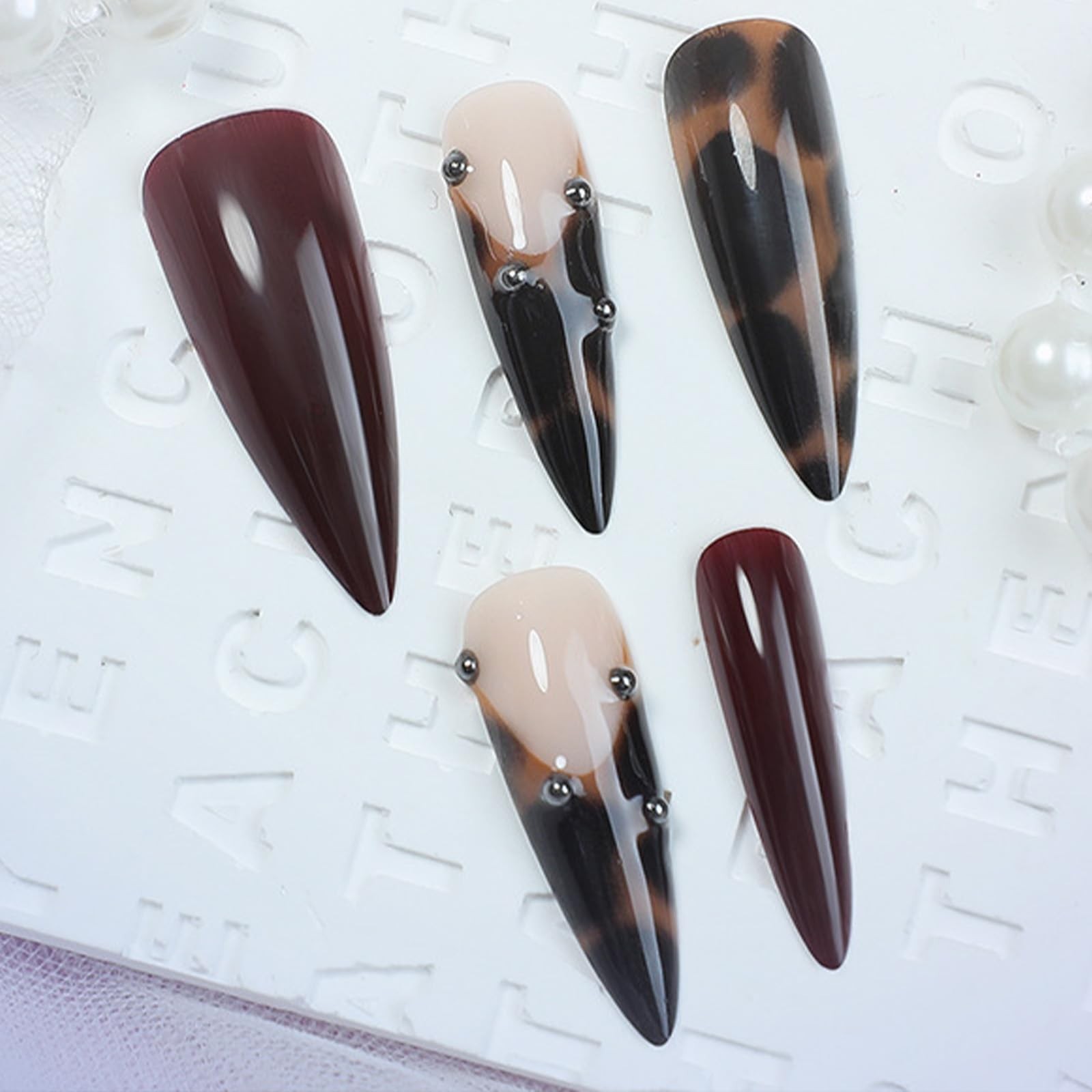 SINHOT leopard brown stiletto press on nails