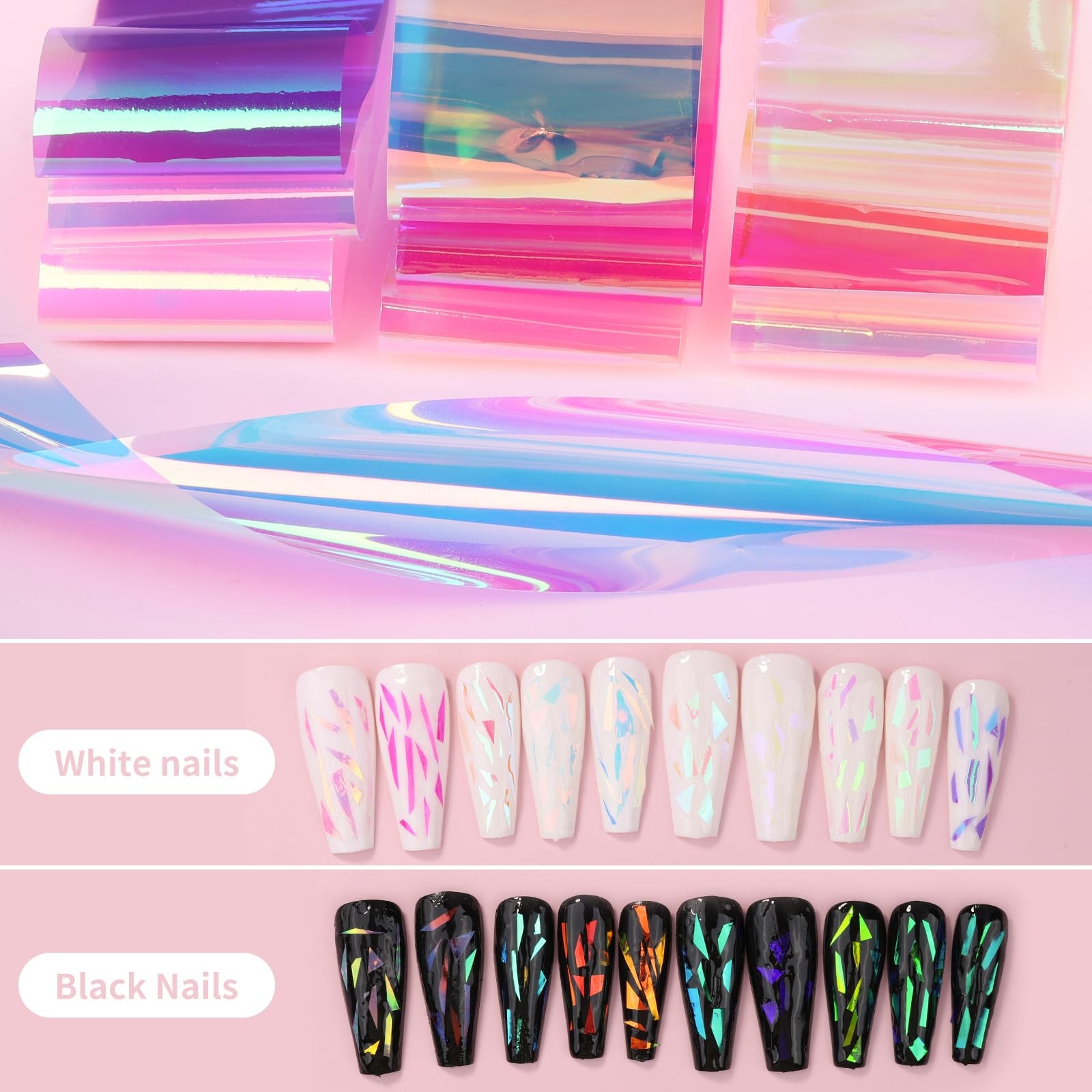 Aurora Glass Paper Nail Art Sticker 10 Sheets Gradient Laser Broken Glass Paper