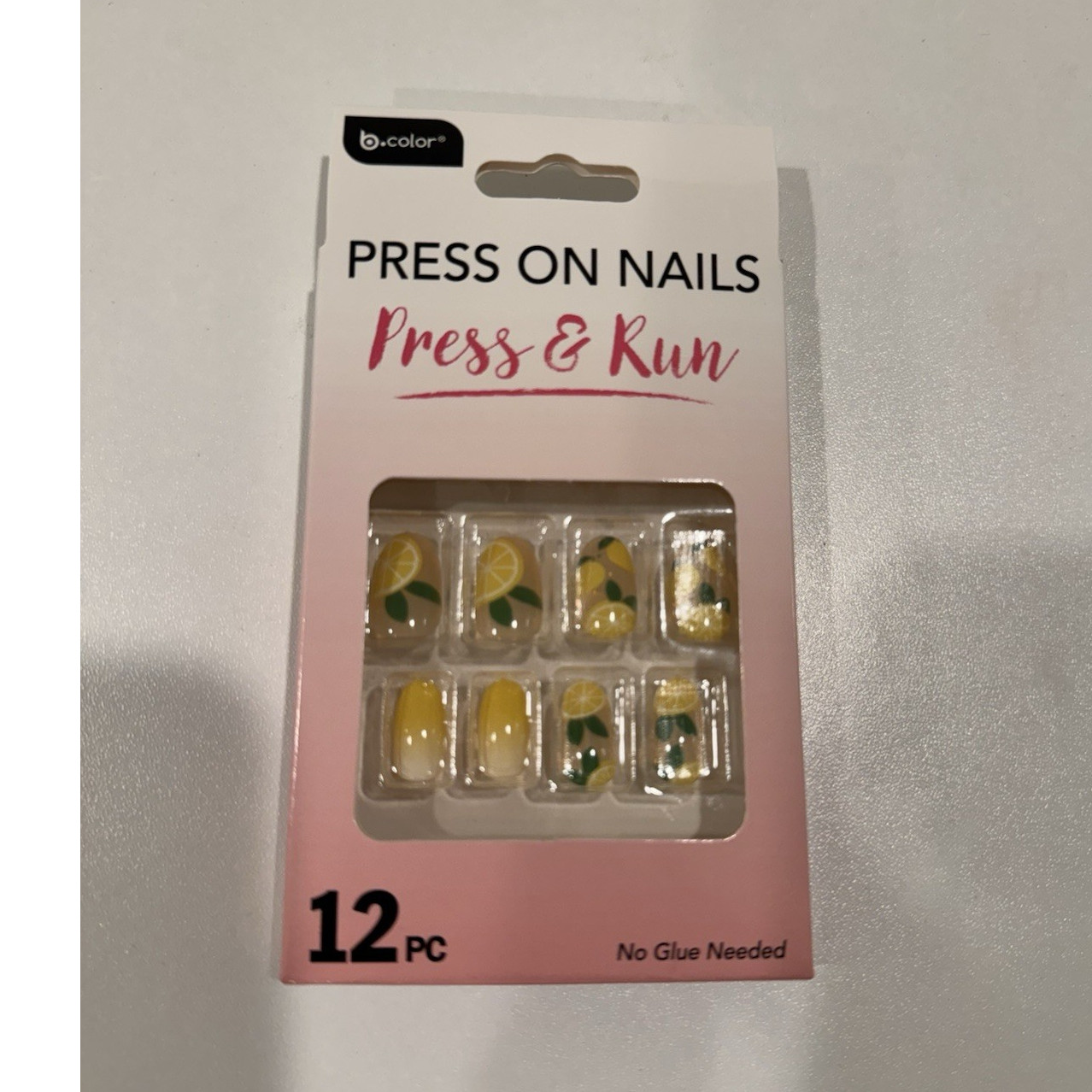 b.color Press-On Nails 12 PC Yellow Green Fruit Design No Glue Needed