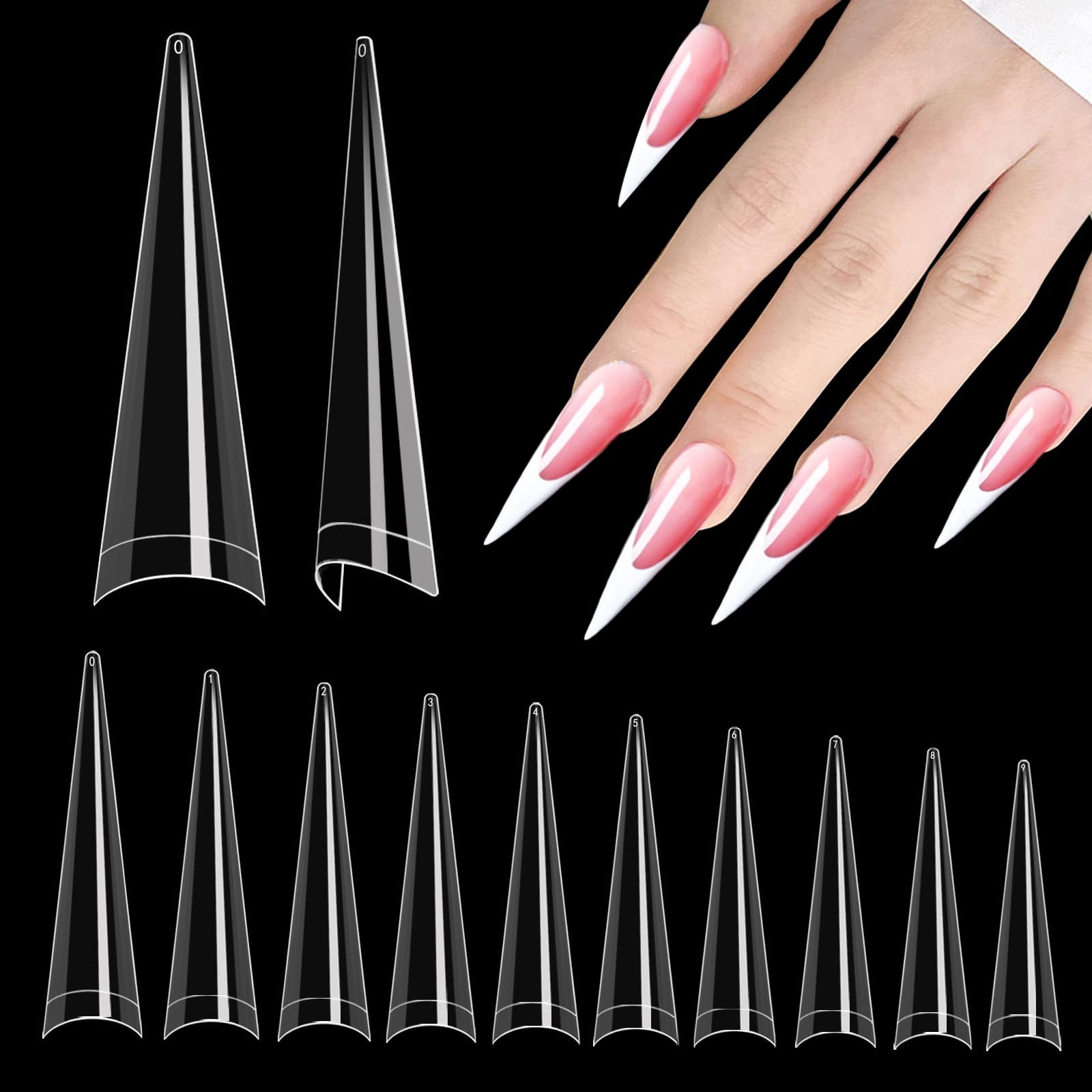 Stiletto Nail Tips for Acrylic Nail, 500pcs XXL Stiletto Nail Tips Half Cover…