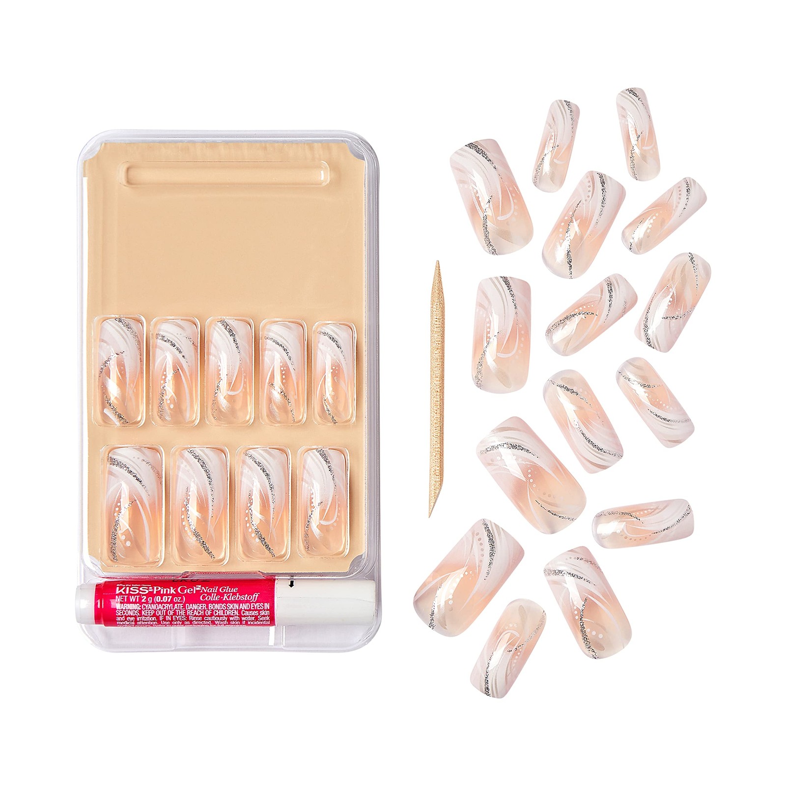 Goldfinger False Nails Gel Glam Design Full 24 Count (Pack of 2), Gold,Pink
