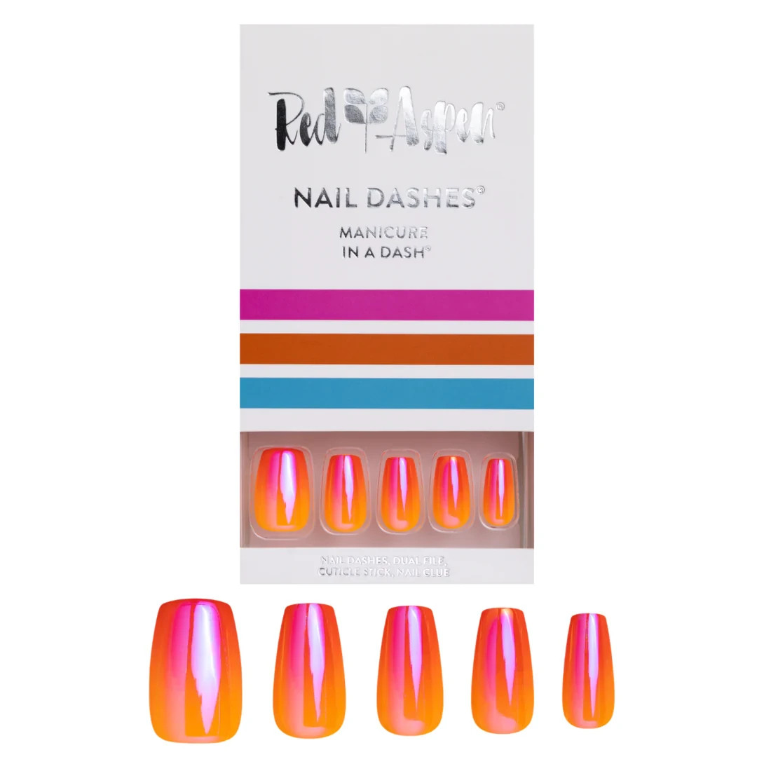 Red Aspen Press On Nails- Loyal Lala-Medium Coffin Holographic Ombre