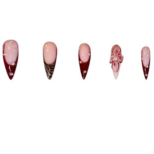 Long Press on Nails Stiletto Fake Nails French False Nails Brown B01-15