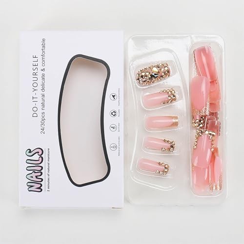 RUOKEXIN Medium Press on Nails Square Fake Nails Pink False Medium Style-Z5Z16