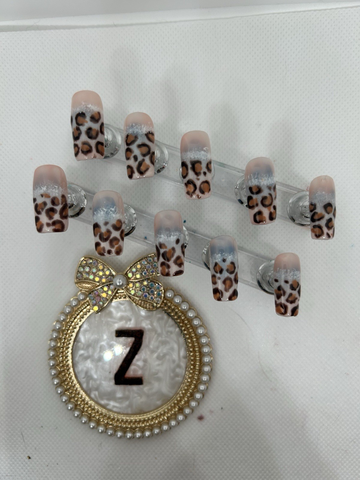 Z NAILZ! Handmade M Square Shiny French Leopard Print Press On Nails