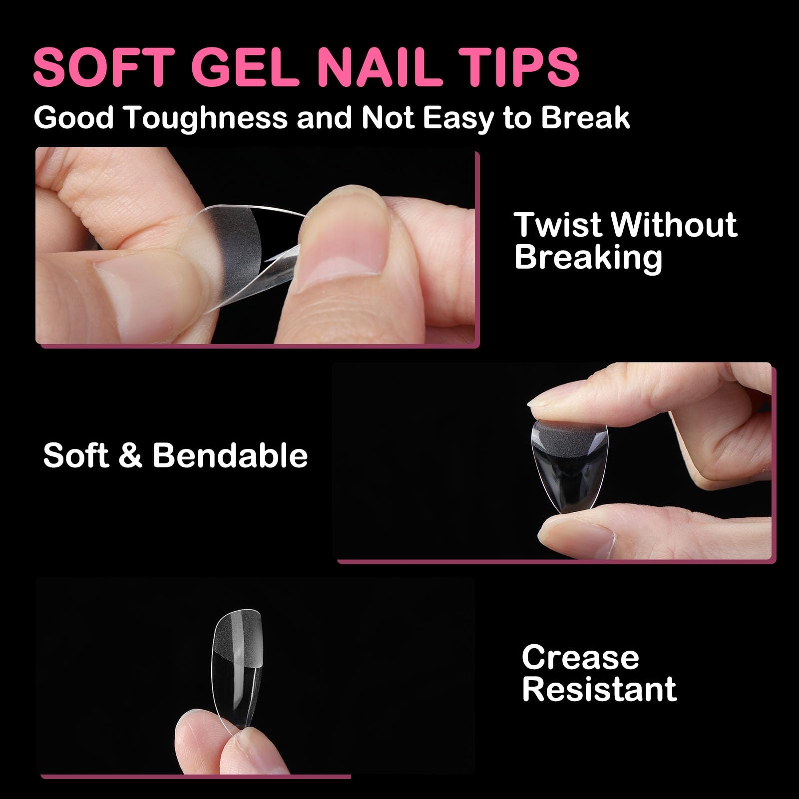 Medium Almond Nail Tips, 550Pcs Soft Gel, 11 Sizes Full Cover Clear for
