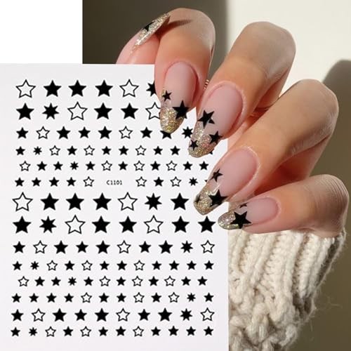 12 Sheets Stars Nails Stickers 3D Self Adhesive Nail Decals Stars Nail Style04