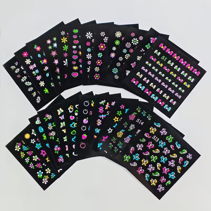 4 different sheets Nail Art Stickers, 3D Self-Adhesive Nail，Multicolor
