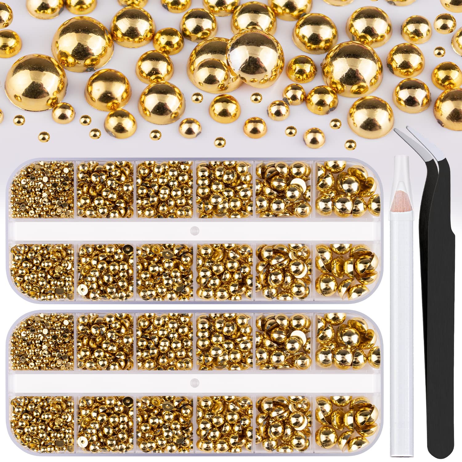 2 Boxes Flatback Nail Pearls for Nail Art Gold Pearl Charms and Gems