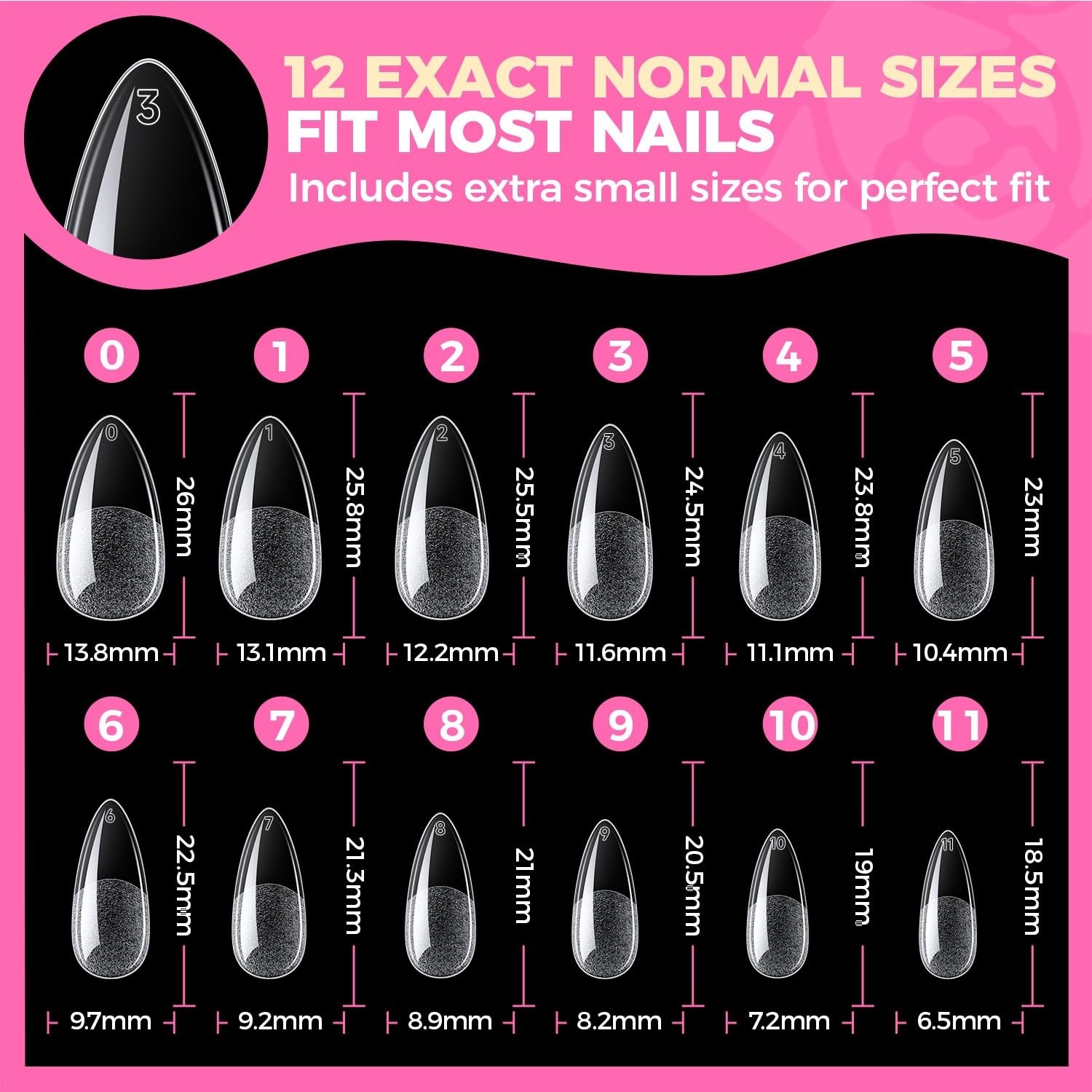UNA GELLA Almond Gel Nail Tips 504PCS, Medium Clear Full Cover Soft Press On