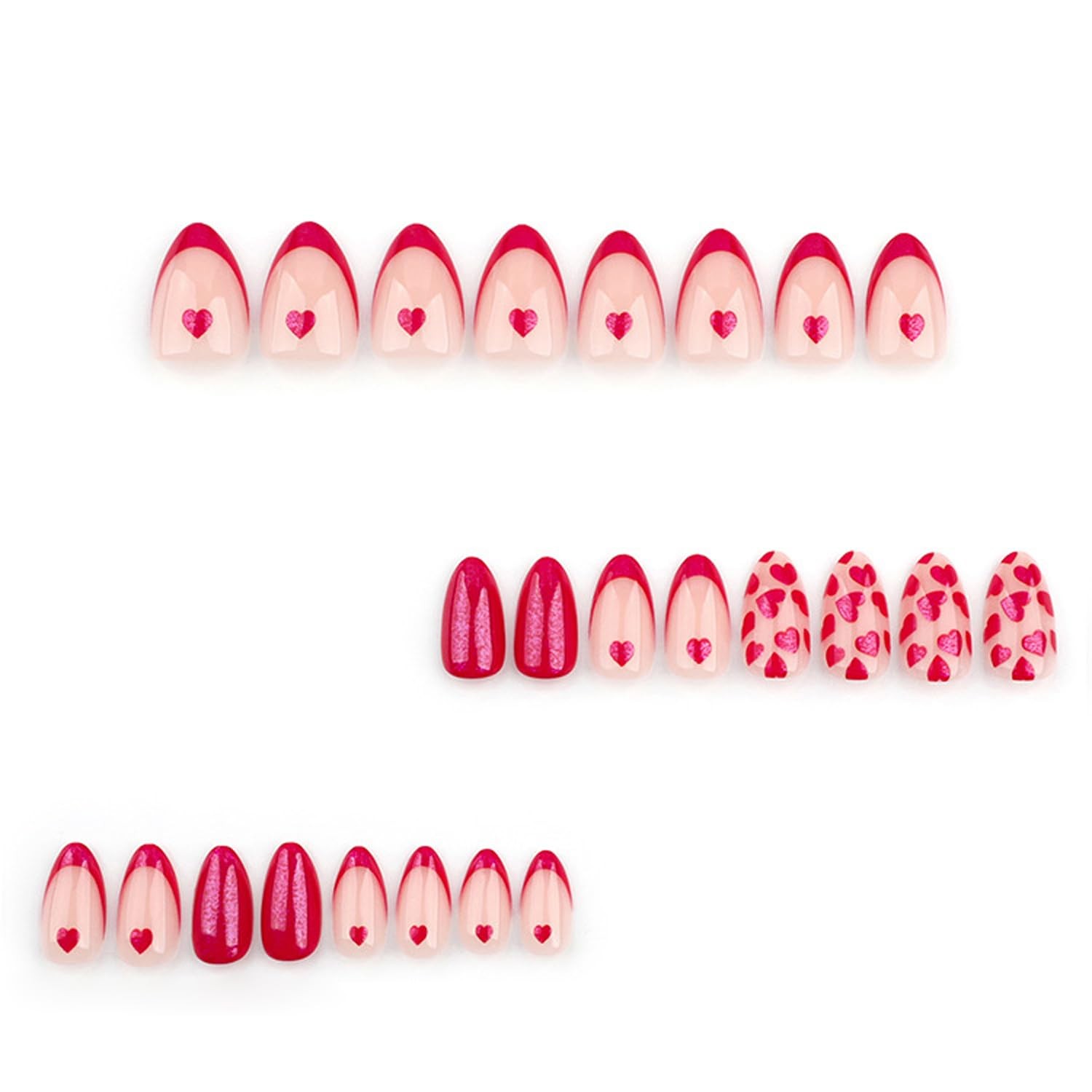 Valentine Fake Nails French Tip Press on Nails Cute Heart Acrylic Nails Mediu…