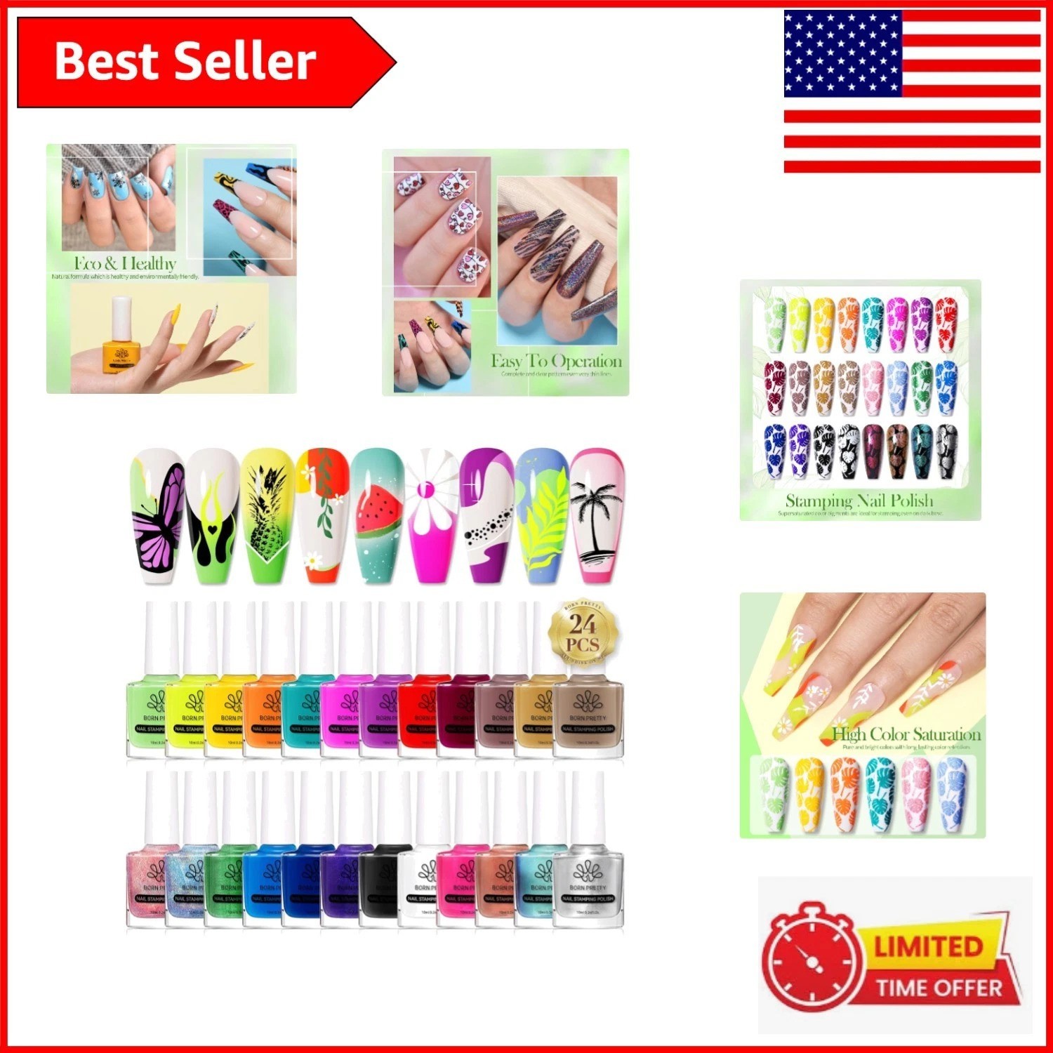 24 Color Bulk Nail Art Stamping Polish with Holographic and Chameleon Finishes