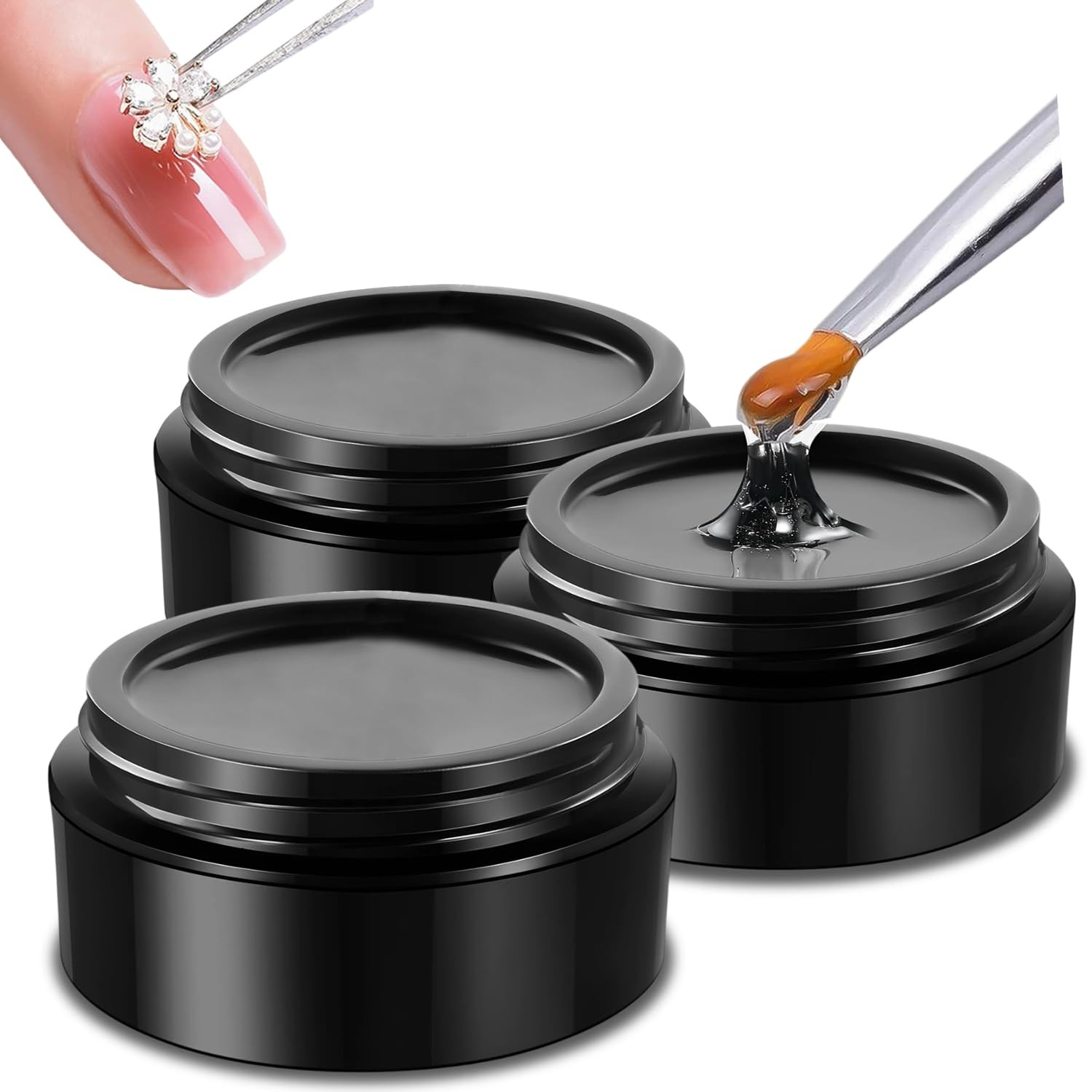 3D Rhinestone Gel for Nails, Clear Nail Gem Adhesive for 3D DIY Decorations Nail