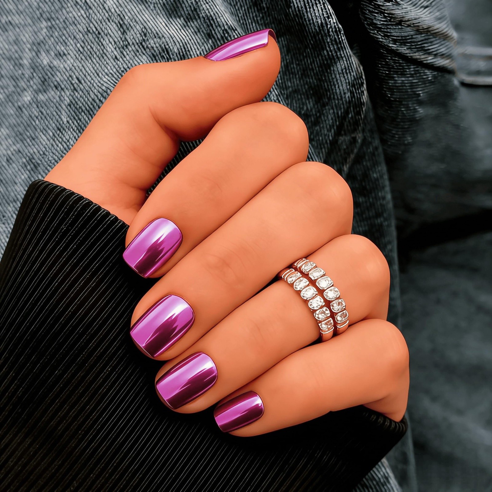 JOYVVEW Chrome Purple Square Press On Nails