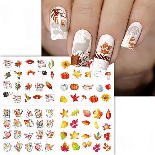 12Pcs Fall Nail Art Stickers, Autumn Nail Art Water Decals Transfer Nail turkey