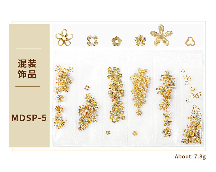 10 Packs Gold Nails Art Metal Rivets Studs Hollow Round Stars 3D Decoration Tips