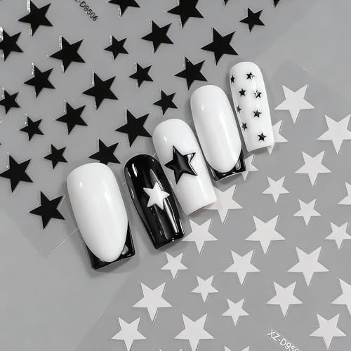 3D Pink Red Black White Silver Gold Star Nail Stickers Colorful Five Pointed