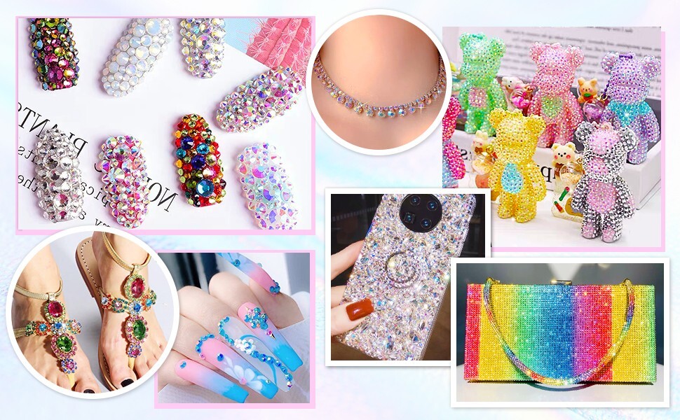 2100Pcs Crystal Glass Rhinestone with Tweezer Clear Glue For DIY Nail Art Fabric