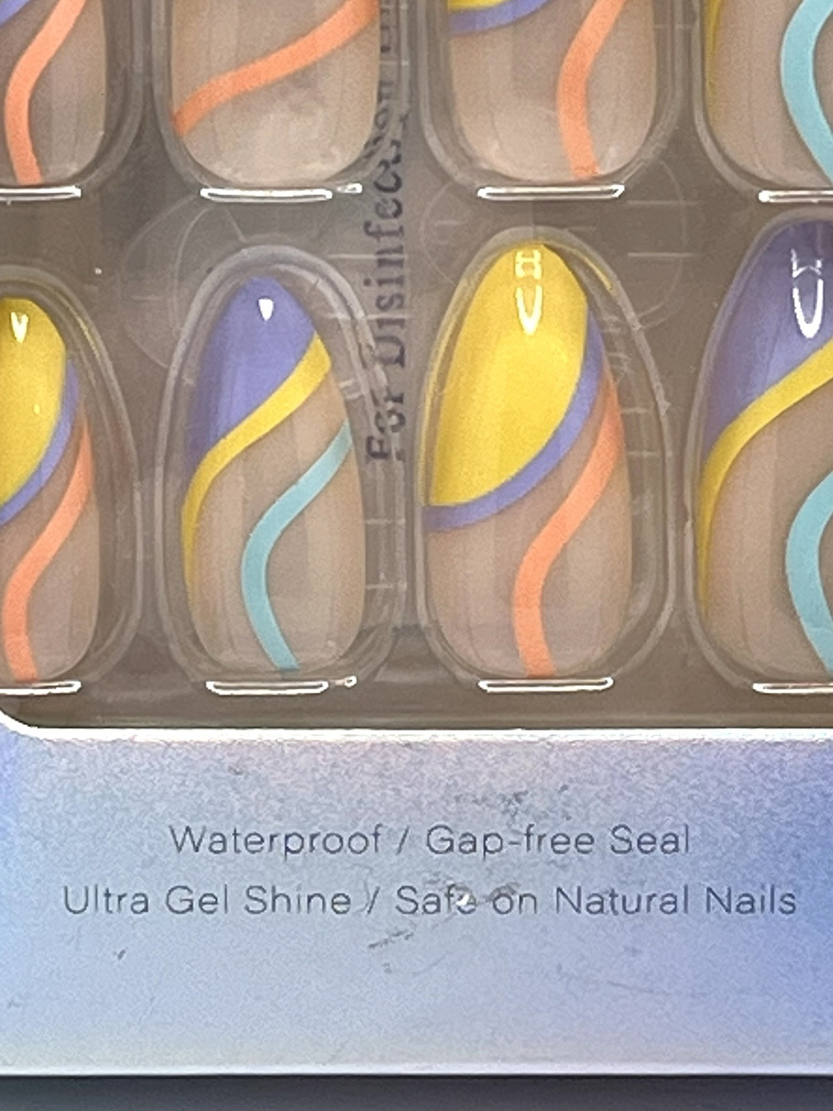 Press On Nails Medium Almond Shape Designer Nails Blue/Yellow/Purple Retro Swirl