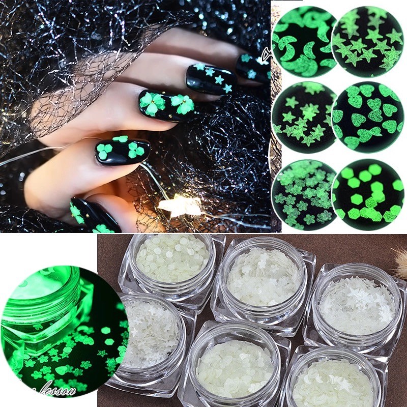 Luminous NAIL SEQUINS Glow In The Dark Paillette Fluorescent Glitter Star Round