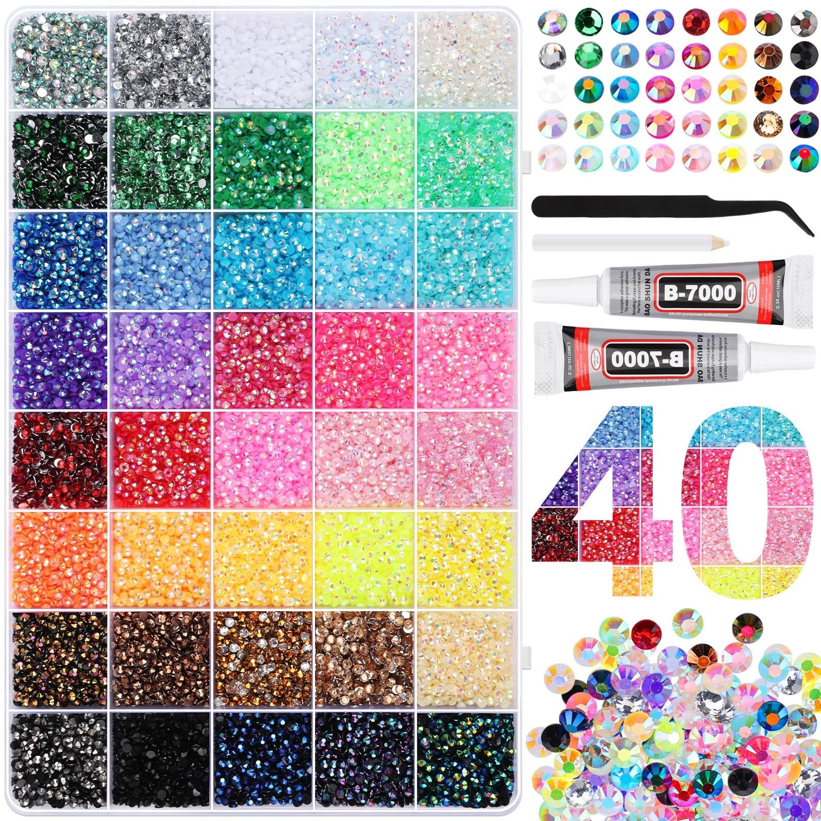 32000Pcs Bedazzler Kit with Rhinestones, Bedazzling Kit 40 Colors 3mm with 2P…