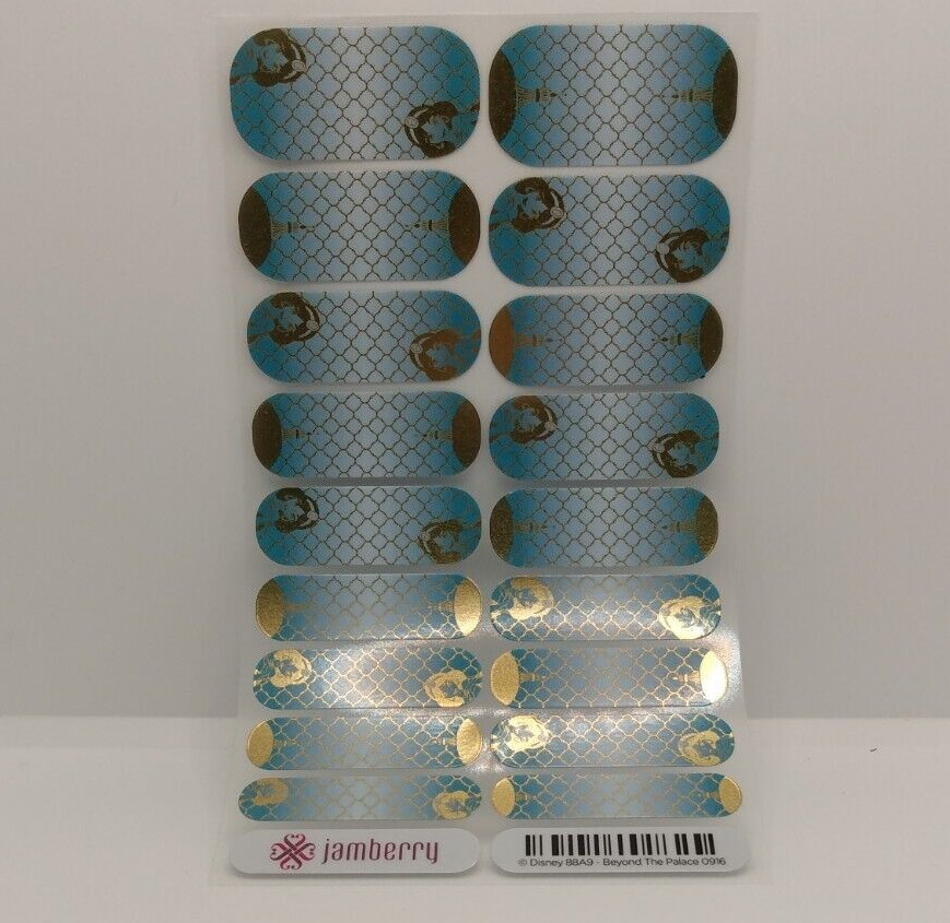 Jamberry Nail Wrap Princess Jasmine “Beyond the Palace” Teal Gold Full Sheet