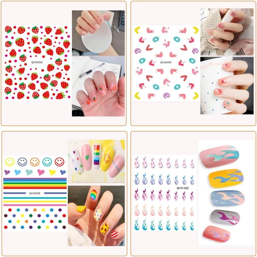 Nail Stickers for Women and Little Girls – 12 Sheets 3D Self-Adhesive DIY Nai…