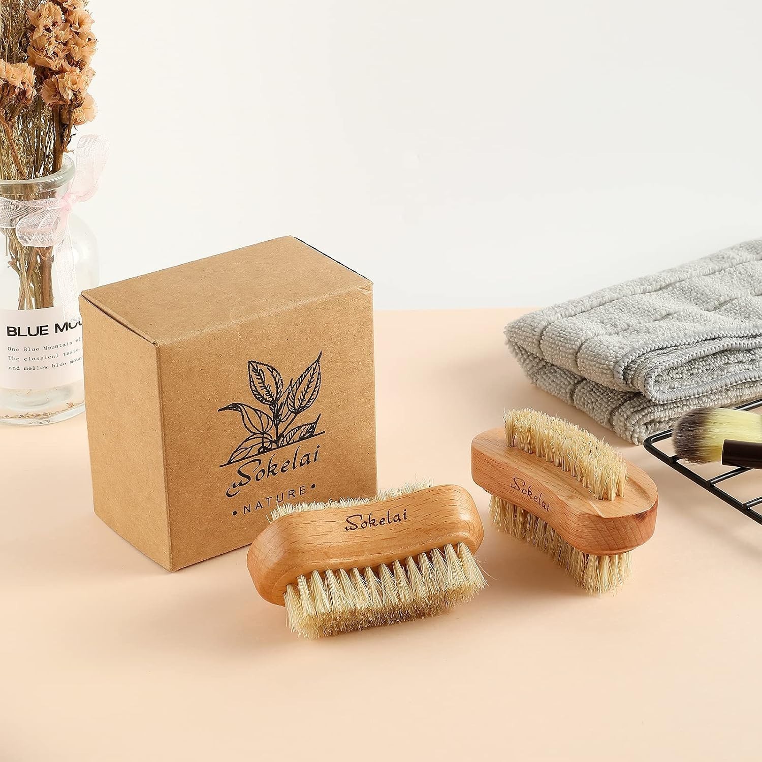 2-Pack Natural Wood Nail Brushes with Sisal Bristles – Gentle & Effective Care