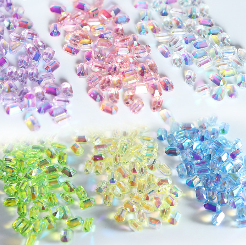 50PCS 6MM Rectangular Octagon Rainbow Rhinestone Nail Art Phone Case Shoes Decor