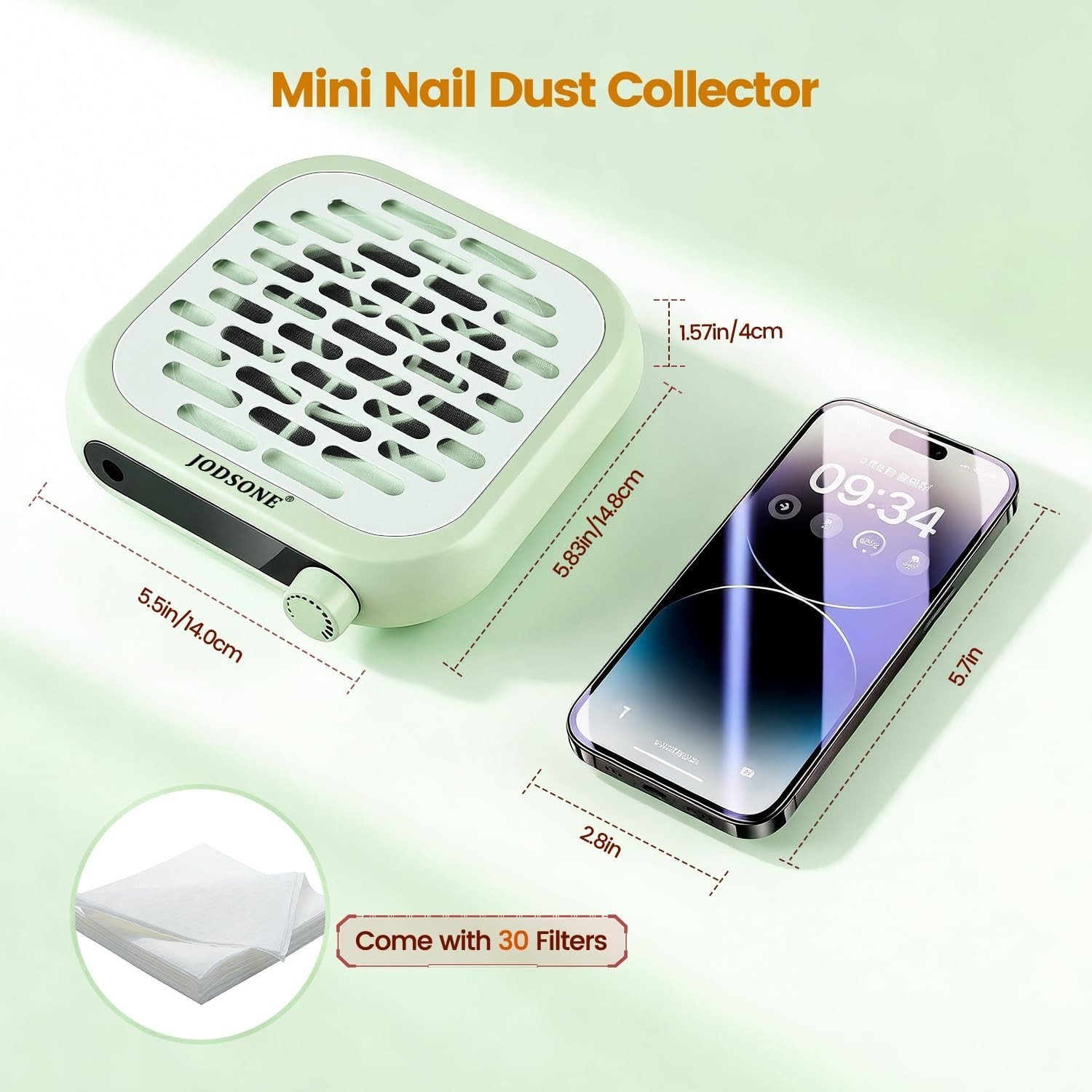 Portable Nail Dust Collector, 6000RPM Suction with 30 Filters – Green Edition