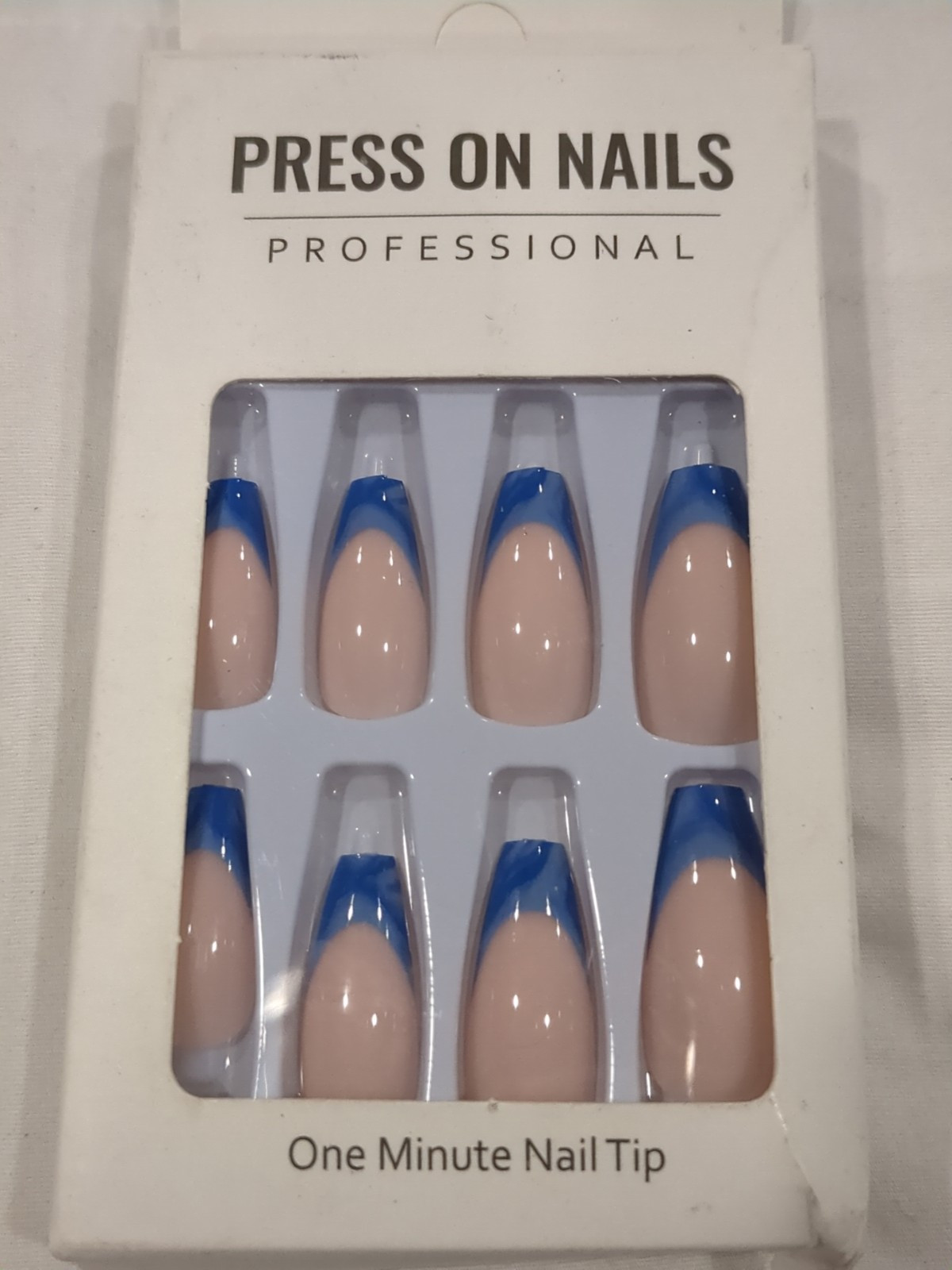 Medium Blue/Teal Wave Almond Press-On Fake Nails- 2 Kits- French Manicure 24pcs