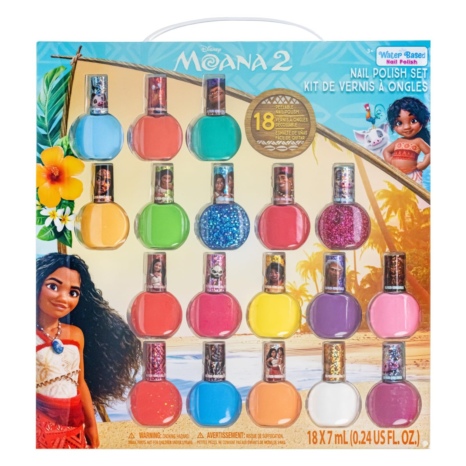 Townley Girl Moana 2 Water-Based Peel Off Nail Polish Set with Glittery Shimm…