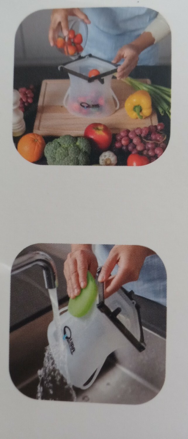 QUIRASANO Silicone Food Storage Bags with Sponge and Marker.New
