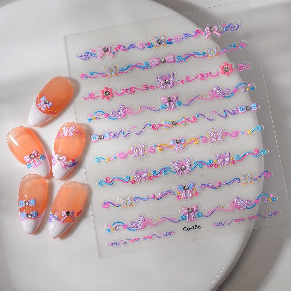 NAIL ART Character Pink Bowknot Butterfly Stickers Decoration Rhinestone NS54