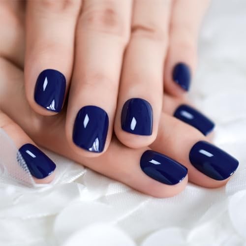 Dark Blue Squoval Nails – Glossy Press on Nails – Solid Color – Short Squoval