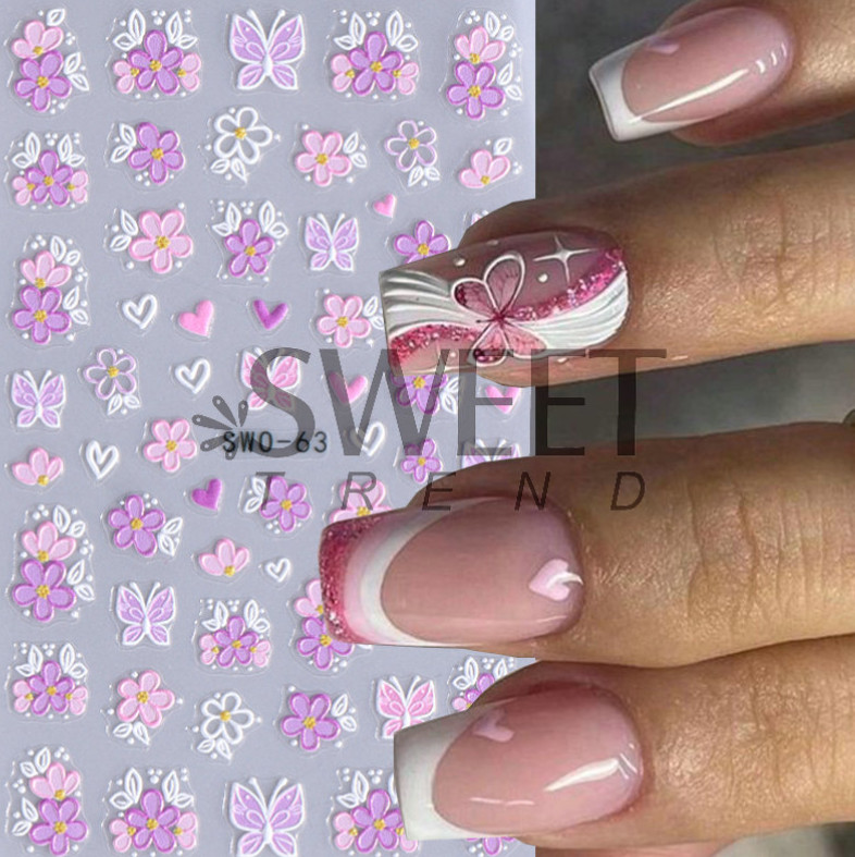 5D Embossed Camellia Floral Flowers Heart Nail Art Stickers Decals DIY NS52