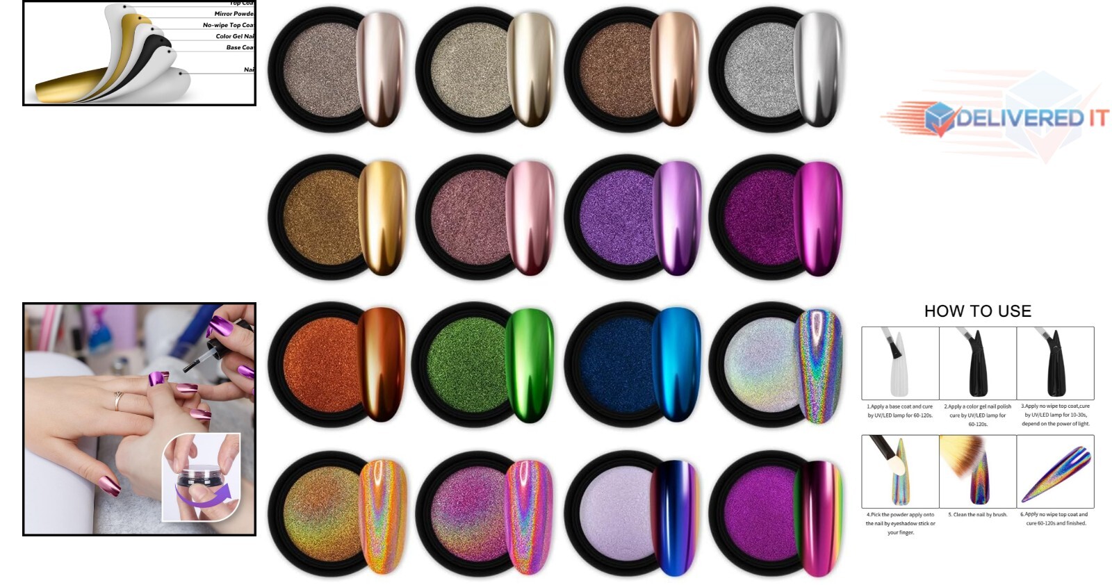 Gorgeous 16-Piece Chrome Powder Collection for Artistic Nail Designs – 1g Jars