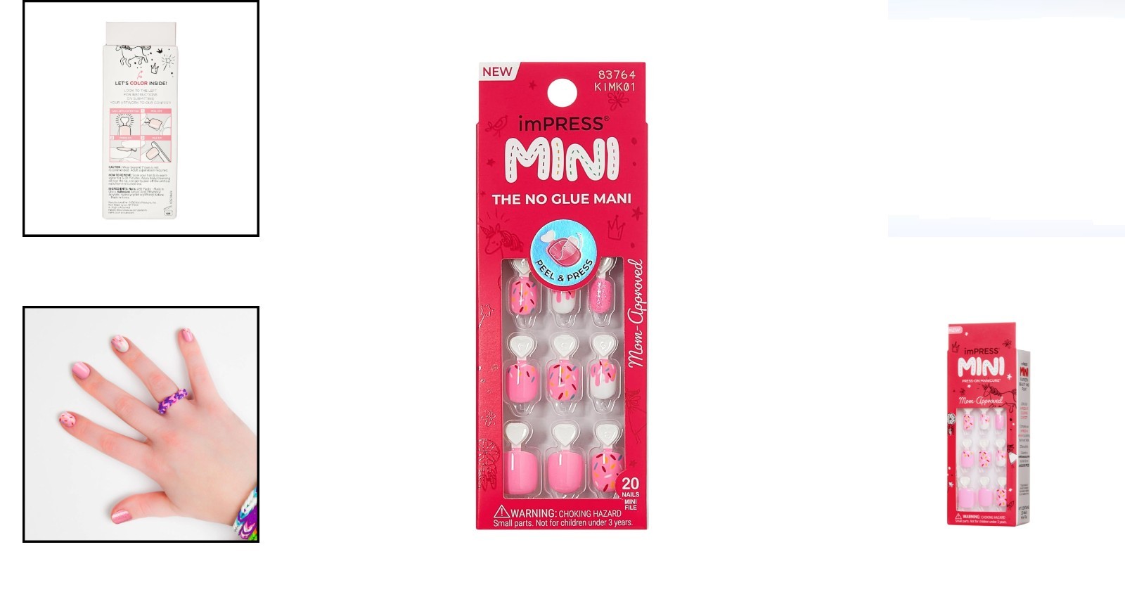 Mini Mani Press On Nails for Kids 20 Short Squoval Glitter Pink No Glue