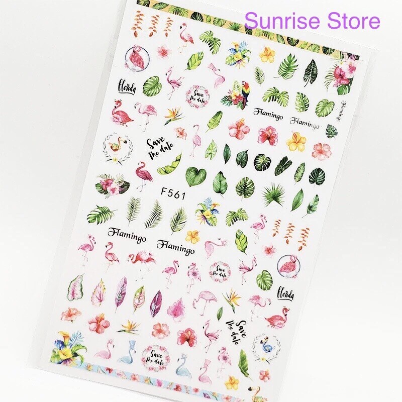 3D Nail Art Sticker 561 Summer Palm Tree Flamingo Topical Leaf Decals Manicure