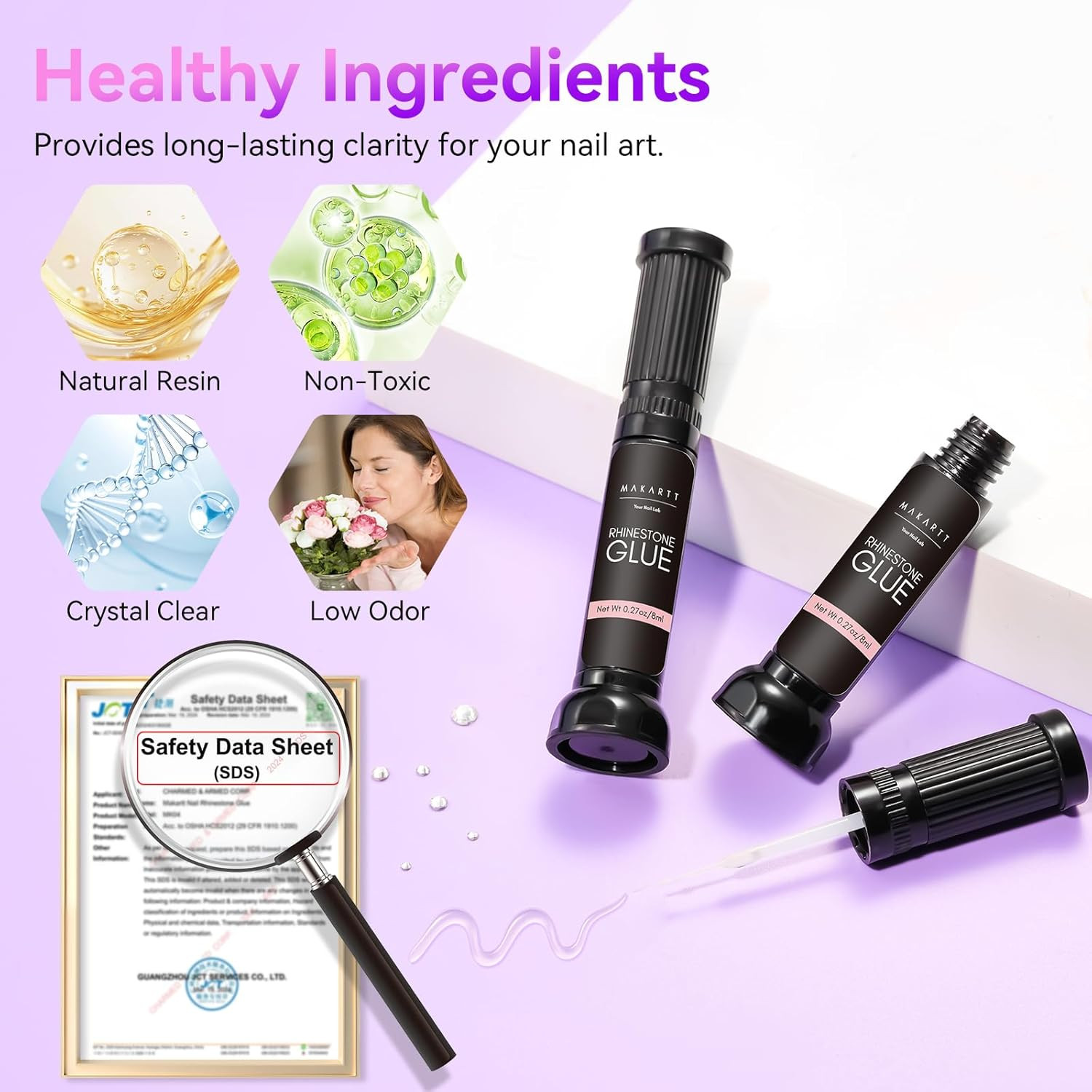 Makartt Nail Rhinestone Glue Gel, Upgrade Gel Nail Glue with Brush Pen Tip Super