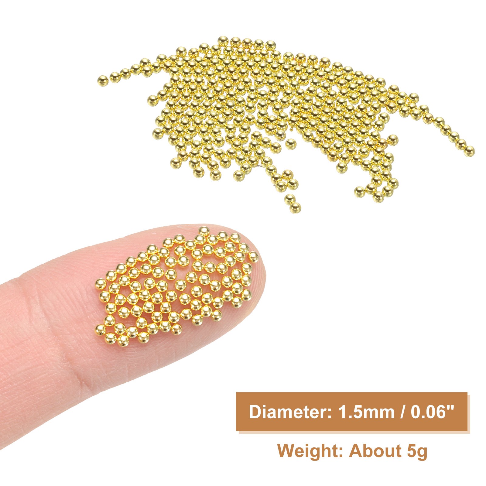 Nail Art Beads 0.06″ Mini Metal Caviar Nails Beads Ball with Bag, Gold