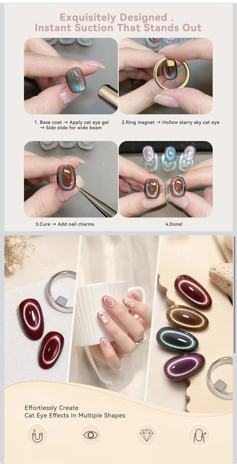 NBDIB 3PCS Ring Cat Eye Magnet for Nails, Strong Hollow Circle Magnet Too