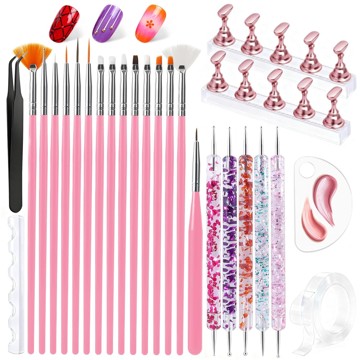 31Pcs Nail Art Brushes, Nail Art Tool Set, Dotting Tools, Dust Brush,Striping Br
