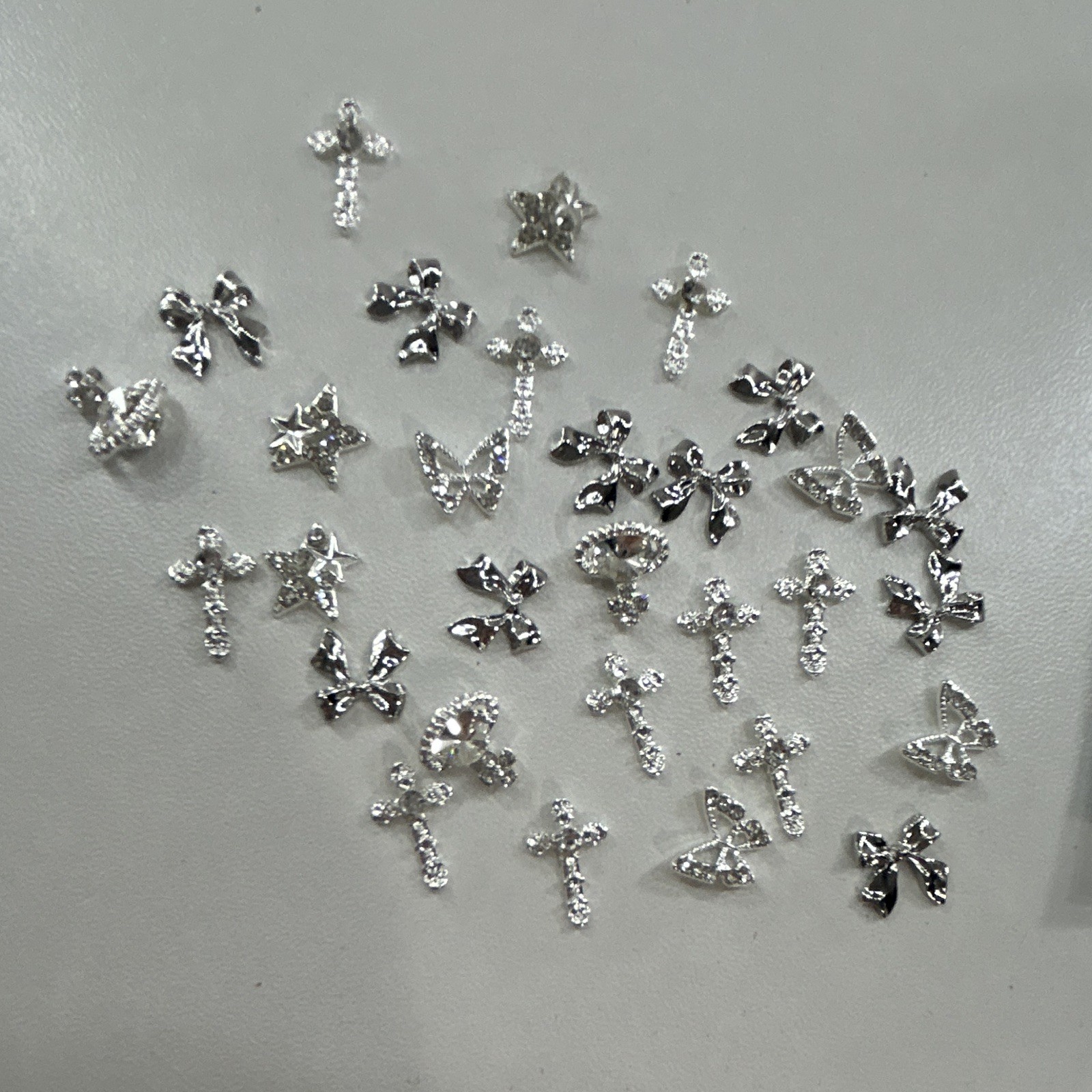 Silver & Clear Mixed Nail Art Charms Bow Cross Star Religious for Nail Tips