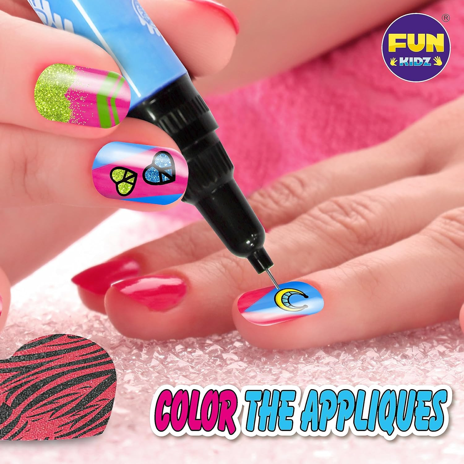 Craft Nail Pens Kit for Kids Ages 7-12, Funkidz Nail Set with Nail Polish Glitte