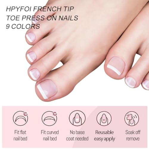 216 Pcs French Tip Press on Toenails for Women Short Square Toe Normal Style-11