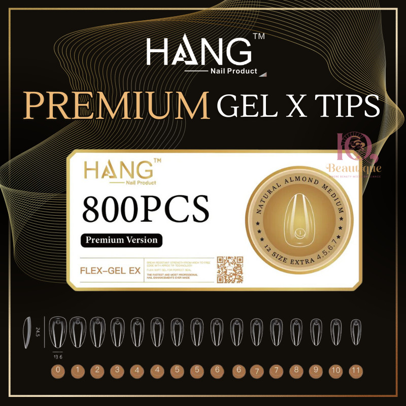 Hang Premium Version Flex-Gel X Tips Box – Almond Medium (800ct)